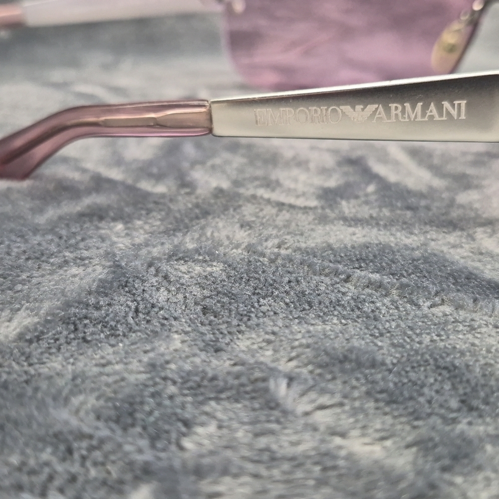Emporio Armani Women's Rimless Shield Sunglasses — Purple Lens with Gold Trim - Picture 5 of 9